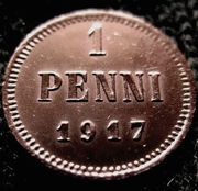 Редкая медная монета 1 пенни 1917 года.