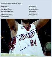 Автограф Игрока NBA Kobe Brayant с сертификатом 